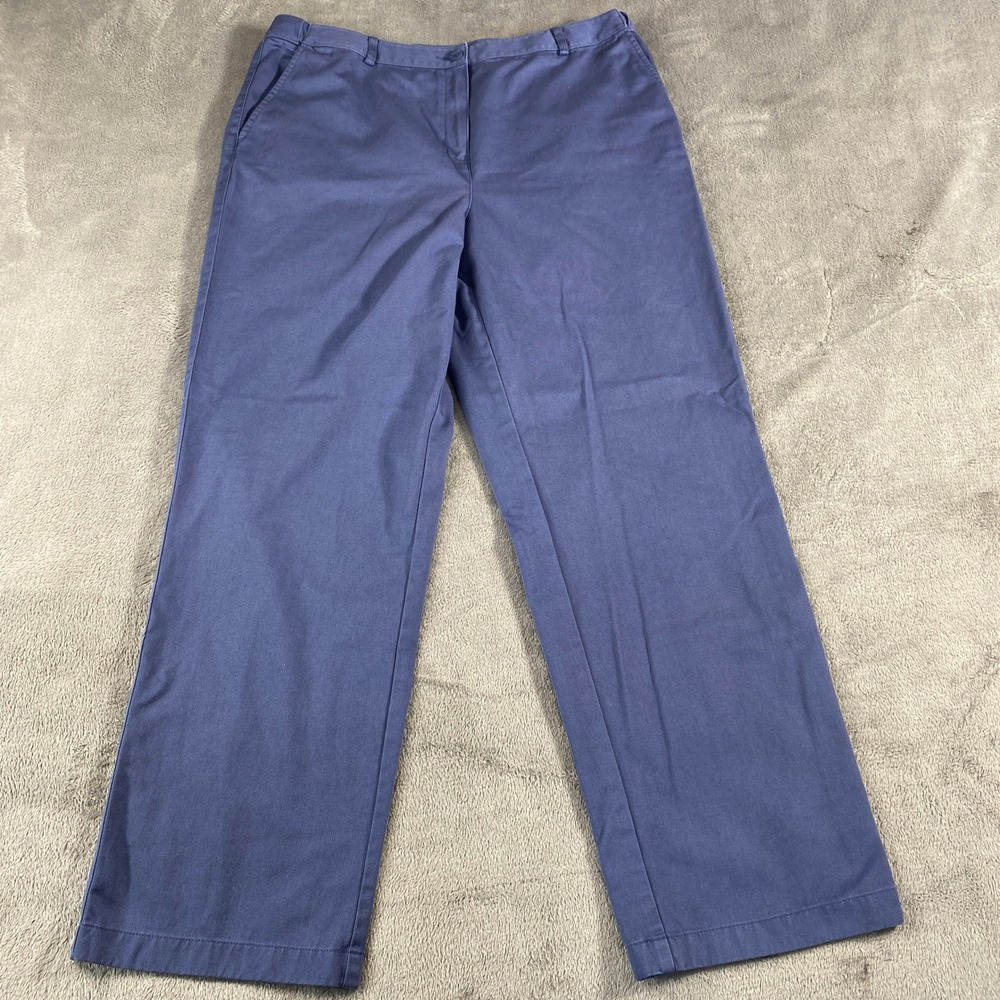LL Bean Pants Women 16 Blue Classic Fit Straight Leg Cotton Chino Office Trouser
